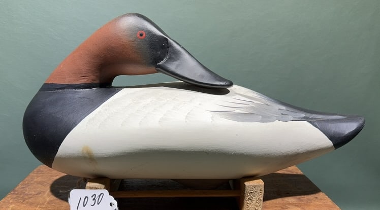 CHARLIE JOINER SLEEPING CANVASBACK DRAKE 1991: ~ 15-1/2" LONG