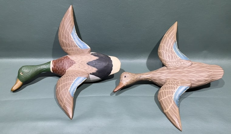 PAIR CHINCOTEAGUE VA FLYING MALLARDS: 11" X 11"