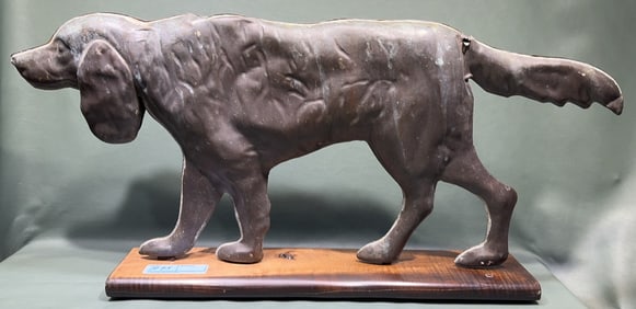 COPPER DOG WEATHERVANE ON TIGER MAPLE BASE