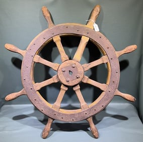 ANT PAINTED WOOD & IRON SHIPS WHEEL