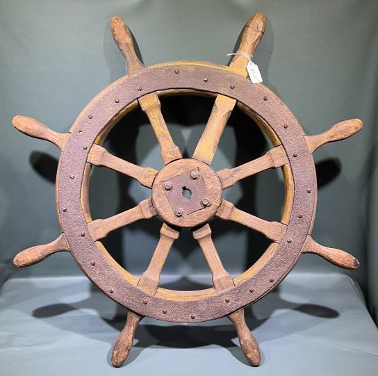 ANT PAINTED WOOD & IRON SHIPS WHEEL: 30"