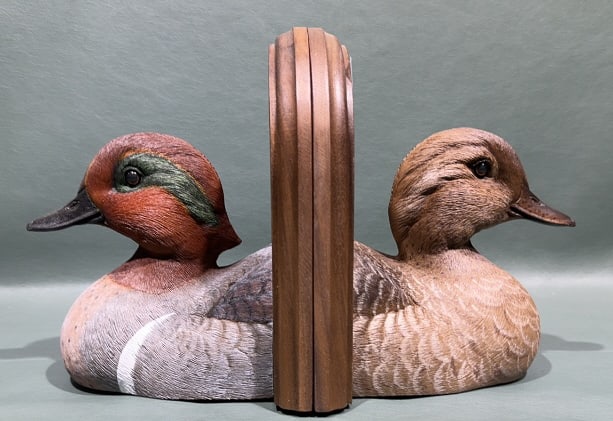 PAIR DUCKS UNLIMITED TEAL BOOKENDS: TOTAL SIZE OF BOTH IS 10" X 7 1/2"