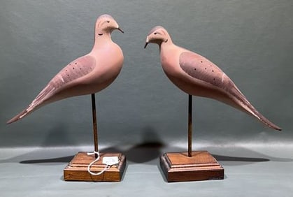 PAIR JIM PIERCE DOVES OF WOOD BASES