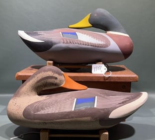 PAIR JIM PIERCE OVERSIZED PREENING MALLARDS