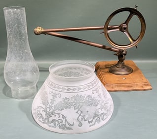 ANTIQUE WALL GAS LIGHT W/ SHADE & CHIMNEY