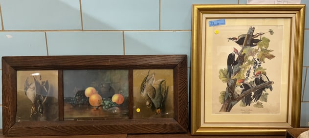 GAME PRINT W/ OAK FRAME & WOODPECKER PRINT