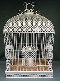 VINTAGE WHITE PAINTED BIRD CAGE