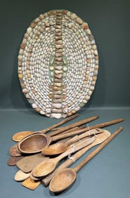 WOODEN SPOONS & SHELL PLAQUE
