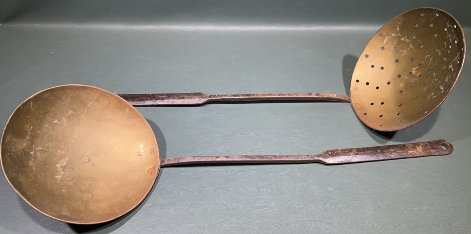 ANTIQUE IRON & BRASS LADLE & STRAINER (1 of 2)