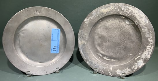 2 ANTIQUE PEWTER PLATES