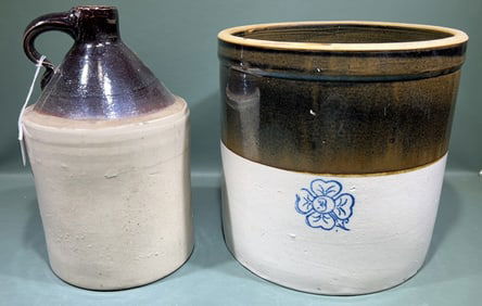 STONEWARE 1 GAL. JUG & 3 GAL. STONEWARE CROCK