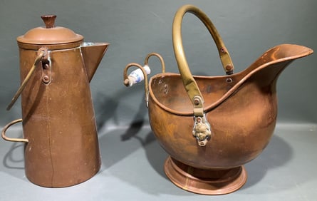 VINTAGE COPPER POT & COPPER SCUTTLE