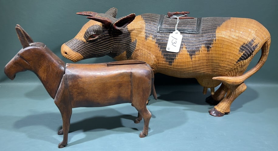 VINTAGE DONKEY CIGARETTE DISPENSERS & WOVEN BULL (1 of 7)