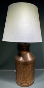 BISSELL'S DAIRY 10 QUART COPPER MILK CAN AS LAMP
