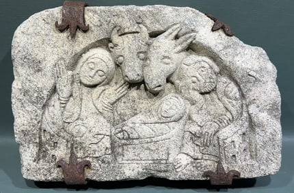 STONE CARVED NATIVITY SCENE