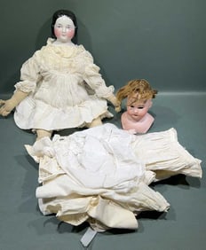 AMODEP BISQUE HEAD DOLL #3500 & PORCELAIN HEAD