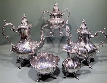 REED & BARTON SILVER PLATE HAND CHASED TEASET