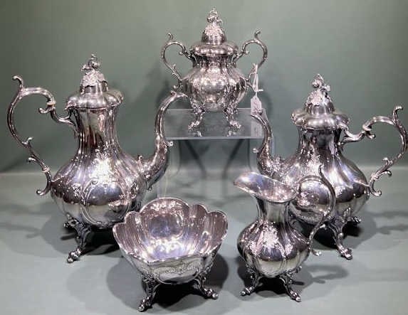 REED & BARTON SILVER PLATE HAND CHASED TEASET (1 of 6)