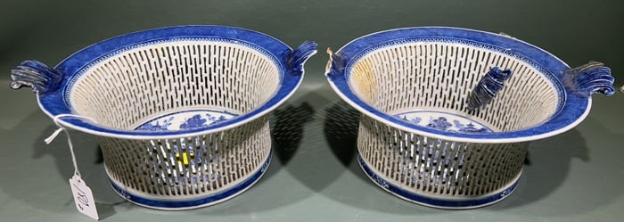 2 ANTIQUE CANTON RETICULATED FRUIT BOWLS