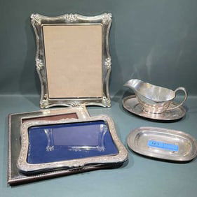 SILVER PLATE FRAMES & GRAVY BOAT LOT