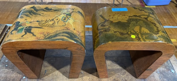 PR MID CENTURY MODERN PAINT DECORATED STOOLS