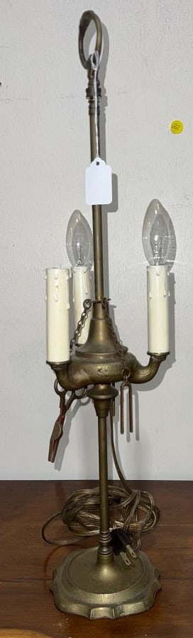 ELECTRIFIED ANTIQUE BRASS LAMP (1 of 3)