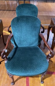 PR QUEEN ANNE SHELL CARVED OPEN ARM CHAIRS