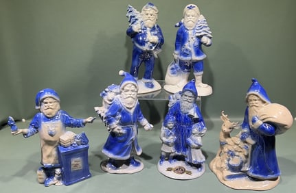 6 VARIOUS NEW GENEVA STONEWARE SANTAS