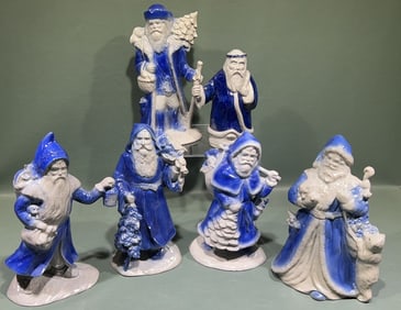 6 VARIOUS NEW GENEVA STONEWARE SANTAS