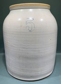 LARGE 5 GALLON STONEWARE CROCK W/LID