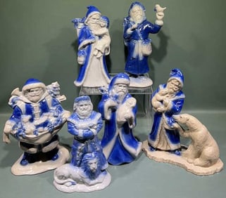 6 VARIOUS NEW GENEVA STONEWARE SANTAS