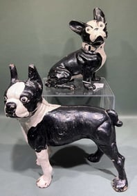 2 ANTIQUE CAST IRON BULL DOG DOORSTOPS