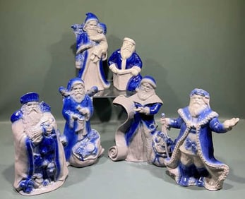 6 VARIOUS NEW GENEVA STONEWARE SANTAS