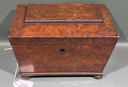 ANTIQUE BURL ENGLISH TEA CADDY