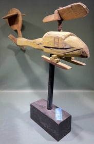 FOLK ART HANDMADE WOODEN HELICOPTER