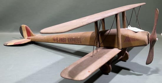 FOLK ART WOODEN "US FAST EXPRESS" BIPLANE