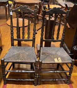 PAIR ANTIQUE BANNISTER BACK SIDE CHAIRS