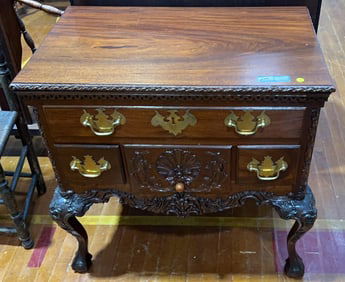 CARVED MAHOGANY CHIPPENDALE BALL & CLAW LOWBOY