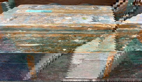 ANTIQUE PAINTED MORTISE STOOL