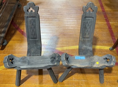 2 ANTIQUE PRIMITIVE BIRTHING STOOLS