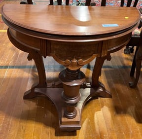 ANTIQUE VICTORIAN CARVED WALNUT LIFT TOP GAME TABL