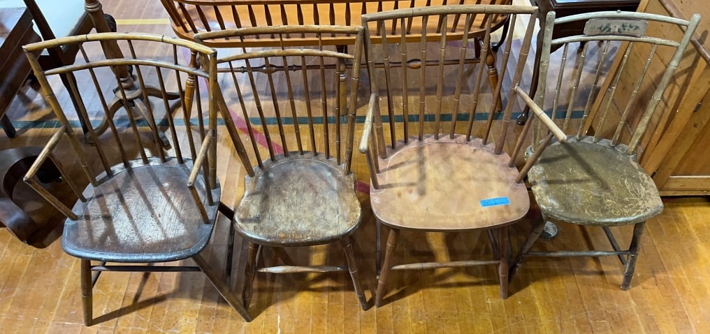 3 ANTIQUE BAMBOO WINDSOR CHAIRS & 1 REPRO. CHAIR (1 of 6)
