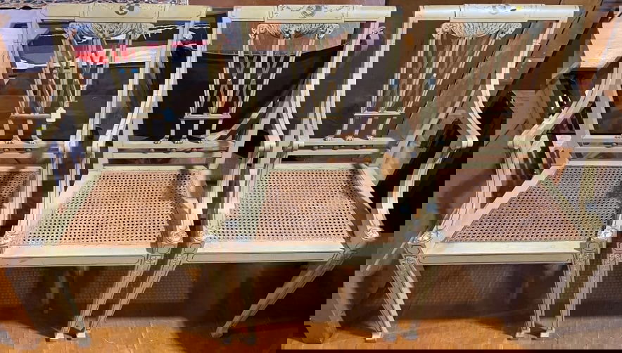 3 PAINT DECORATED RUSH SEAT ARM CHAIRS (1 of 6)