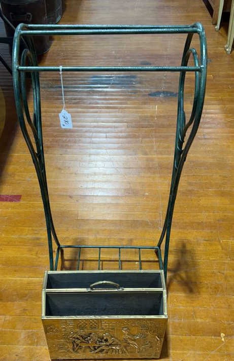 WROUGHT IRON TOWEL BAR & VINTAGE MAGAZINE RACK (1 of 5)