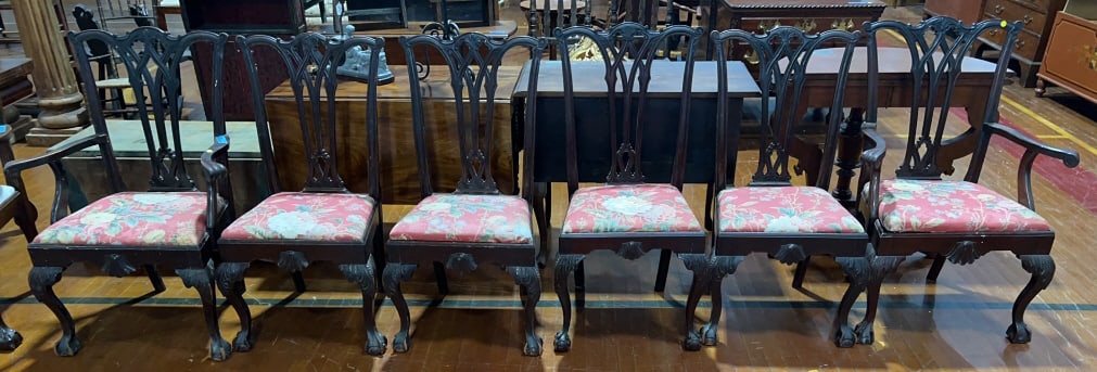 SET OF 6 SOLID MAHOGANY CHIPPENDALE DINING CHAIRS (1 of 5)