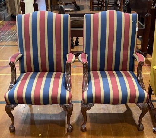 PAIR OF SOLID MAHOGANY QUEEN ANNE WING CHAIRS (1 of 5)