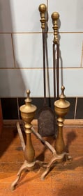 BRASS & IRON FIRE TOOLS & ANDIRONS