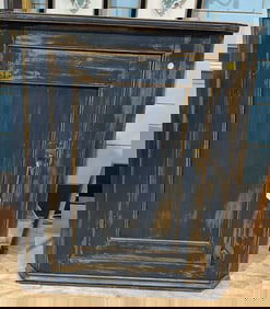 HANDMADE BLUE PAINTED HANGING CORNER CUPBOARD