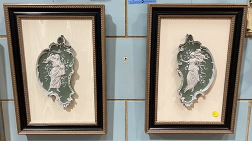 PAIR FRAMED CAMEO STYLE DISHES