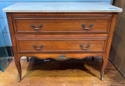 FRENCH MARBLE TOP COMMODE W/ARMOLU